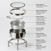 Buffet-Wärmer 6L/9L Rechteckig Silber Sichtbarer Hydraulischer Klappdeckel Alkoholbetrieben Temperaturgeregelte Vollverglasung