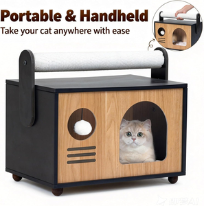 Casa para Gatos de Interior, Moderna Cueva de Madera para Gatos con Postes para Rascar, Cojín Lavable, Mueble Resistente para Gatos - Product Image 6