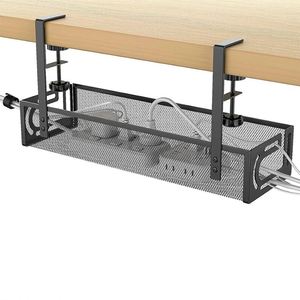 Panier de rangement pour câbles en acier inoxydable blanc, sans perçage ni vis, avec clips croisés, pour l'organisation des fils - Product Image 1