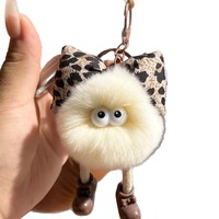 Mini Pendentif Porte-clés en Peluche avec Pompon en Fourrure de Lapin Rex, Motif Léopard, Kawaii, Moelleux, Breloque de Sac, Accessoire de Poupée