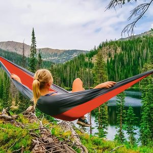 Di động cắm trại võng đôi Võng dù vải giải trí ngoài trời đu với dây buộc túi lưu trữ võng di động - Product Image 4