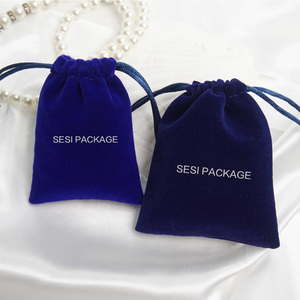Sasi-Bolsa de terciopelo azul personalizada para joyería, bolso para pulsera, collar, terciopelo, cordón - Product Image 3