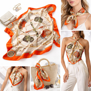 Elegant Floral Printed 100% <b>Silk</b> <b>Square</b> <b>Scarf</b> for Women Multi-Functional Fashion Accessory All Seasons Wholesale Custom Printing - Product Image 5