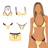Ensembles de bikinis personnalisés écologiques multi-styles avec garniture contrastante et breloques suspendues, maillots de bain pour femmes, shorts à cordon de serrage, maillot de bain une pièce
