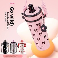 Nouvelle Bouteille d'Eau Isotherme en Acier Inoxydable 316 avec Sangle et Paille, Grande Capacité, Performance Thermique 6-12h, Élégante pour Enfants