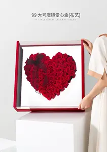 New Preserved Flower Arrangement Heart Shape Mirror Acrylic Box Gift Immortal Eternal Forever Preserved Roses For Valentine Day