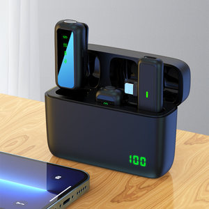 Micrófono de videocámara inalámbrico para cuello Micrófono de solapa inalámbrico con pantalla digital LED Estuche de carga para <span class=keywords><strong>Android</strong></span> - Product Image 6