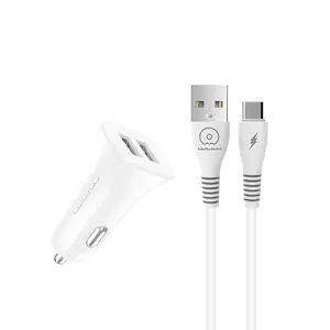 Hot selling dual usb car charger kit with usb cable 2.4A with different type cable for samsung ip and android