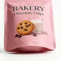 Sachets Doypack Roses Pastel Durables en Gros avec Typographie de Boulangerie et Motifs de Biscuits pour Emballage Cadeau de Biscuits en Général