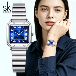 <span class=keywords><strong>Montre</strong></span> à quartz carrée vintage pour femme SK, logo personnalisé, cadran bleu, <span class=keywords><strong>bracelet</strong></span> en alliage d'<span class=keywords><strong>acier</strong></span> inoxydable et cuir, mode, OEM, vente en gros - Product Image 2