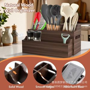 Cross-border wooden cutlery <b>box</b>, <b>kitchen</b> knife, fork, spatula holder, dining table organizer, multi-compartment condiment - Product Image 3