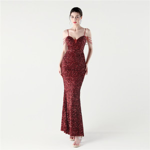 33313 nuevo vestido de noche largo ajustado con tirantes para cena de <span class=keywords><strong>boda</strong></span> y fiesta de cuentas de lentejuelas - Product Image 5