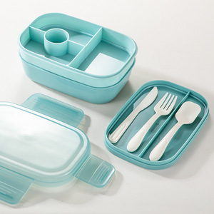 Wholesale 1pc Portable <b>Lunch</b> Box 3 Stackable Bento Containers for Adults Modern Minimalist Design with Utensil <b>Set</b>, Leak - Product Image 3
