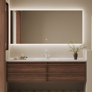 Intelligent heat-bent integrated basin <b>walnut</b> bathroom cabinet storage bathroom wash basin - Product Image 3