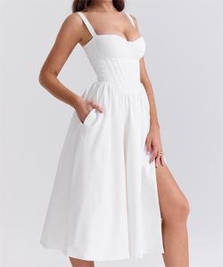 Abito da donna lungo personalizzato OEM Maxi da donna con cinturino piatto corsetto con scollo a trapezio <span class=keywords><strong>Midi</strong></span> da donna estate eleganti abiti Casual da donna - Product Image 3