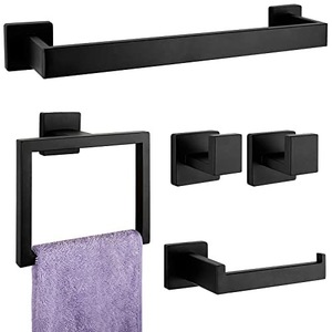 Set di Accessori per Bagno in Acciaio Inox Nero Opaco, Portasciugamani da Parete 5 Pezzi - Product Image 1