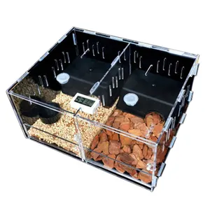 Caja de acrílico transparente para exhibición de reptiles, jaula de cría de reptiles, para Tarantula, insectos, lagarto, tanque de Mascota, 2 rejillas