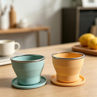 Bouteille pliable compacte en silicone avec bord en acier inoxydable, tasse à boire pour le thé, le café et l'eau