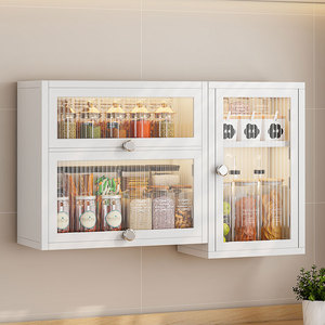 Armoire avec poignée 2 niveaux pot à <span class=keywords><strong>épices</strong></span> organisateur cuisine mural anti-poussière 2 portes bouteille d'huile assaisonnement support de stockage - Product Image 4