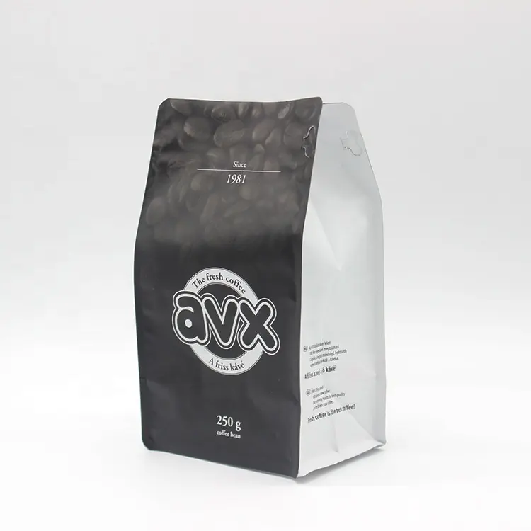 वाल्व और जिपर के साथ पुन: सील करने योग्य 1 किलो 500 ग्राम 250 ग्राम फ्लैट बॉटम प्लास्टिक एल्युमिनियम फॉयल कॉफी स्नैक फूड बैग