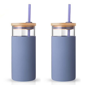 20oz Eco amistoso BPA libre de silicona manga protectora Borosili vaso vaso de agua botella de paja tapa de bamb. - Product Image 1