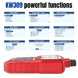 Fábrica <span class=keywords><strong>Konnwei</strong></span> KW309 OBDII escáner de diagnóstico lector de código de diagnóstico de motor de vehículo para todos los coches de protocolo <span class=keywords><strong>OBD2</strong></span> <span class=keywords><strong>1</strong></span> año de garantía - Product Image 2