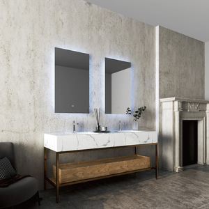 Light Luxury Modern Double Basin Bathroom <b>Vanity</b> Combo Wash Basin Wall-mounted Smart <b>Mirror</b> Cabinet Melamine Board Lacquer - Product Image 2