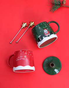 แก้วนมซานตาคลอสคุณภาพสูง 12 ออนซ์ แก้วน้ำ แก้วกาแฟ ของขวัญคริสต์มาส แก้วเซรามิก พร้อมช้อน - Product Image 3