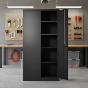Armoire de rangement en métal haute à 2 portes noire moderne, armoire à dossiers en acier avec étagères réglables pour la maison, le bureau, l'entrepôt, le garage - Product Image 1