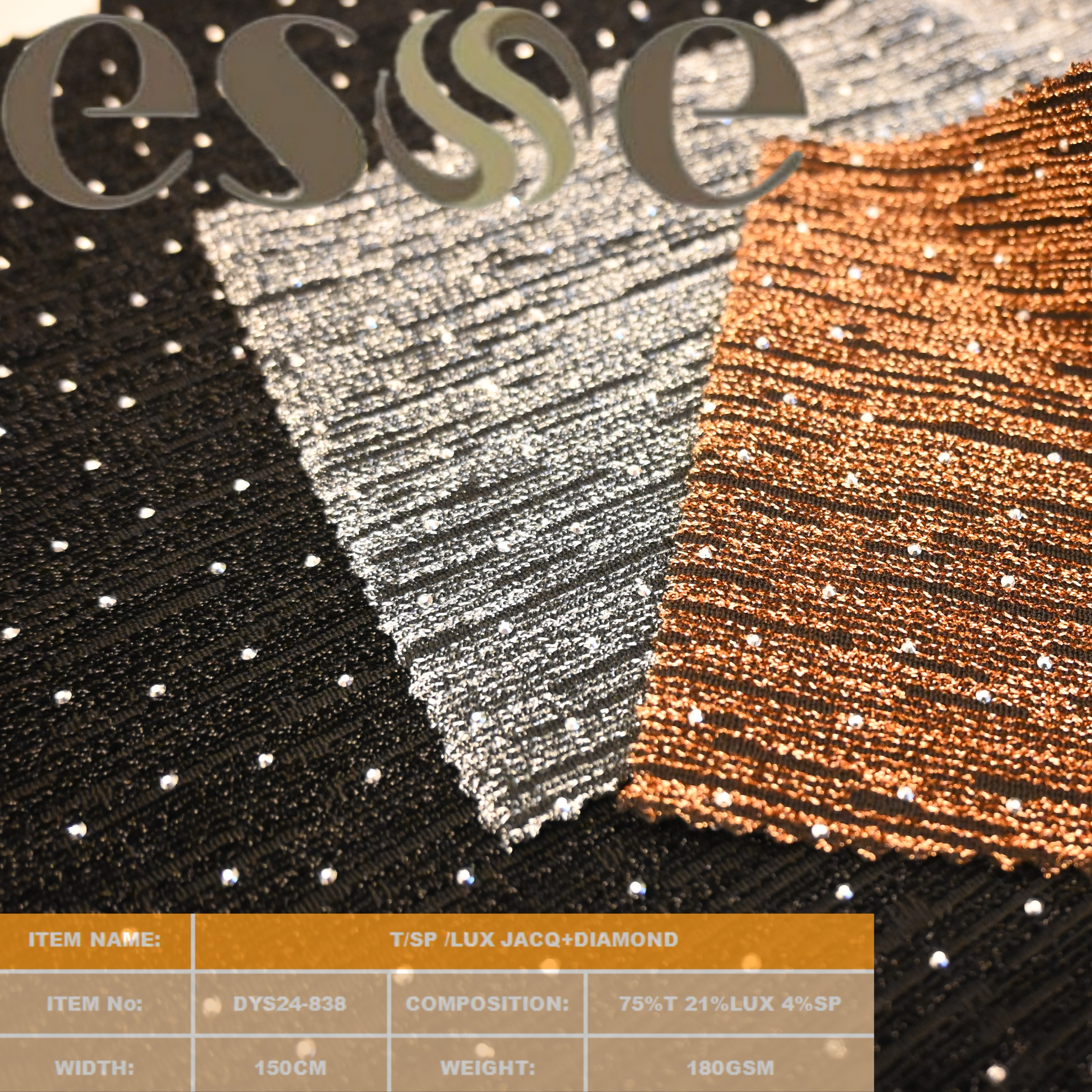 95T%5%SP New Arrival TR Poly Rayon Nylon Stretch Lurex Silver Dty Rib Knit Jacquard Hacci Fabric for Dress