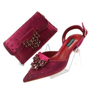 Inmyshop 2026 Sandales à talons épais à enfiler en PU, ensemble chaussures et sac africains ornés de pierres pour femme - Product Image 3