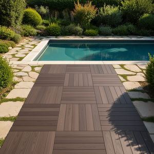 Dalles de terrasse en bois d'acacia 12 x 12, brun foncé, carrées, emboîtables, pour extérieur, patio, bord de piscine - Product Image 2