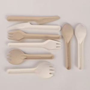 Ensemble de couverts jetables en bagasse de canne à sucre, sans nettoyage requis, comprenant couteau, fourchette et cuillère, pour boîtes à lunch de bureau et d'étudiant - Product Image 1