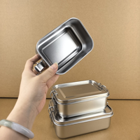 Boîte à lunch bento en acier inoxydable, couvercle en plastique anti-fuite, simple, compatible micro-ondes, 2 compartiments, pour enfants et adolescents