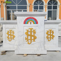 Pupitre d'église YouFine en marbre blanc sculpté à la main avec monogramme doré JHS, logo personnalisé, pupitre de prédication, lutrin, autel pour cathédrale