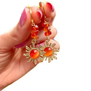 natural pink crystal stone sun women's earrings earrings hook fashion accessories