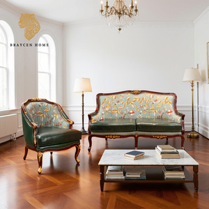 Divano Singolo in Pelle Stile Europeo Personalizzato di Fabbrica con Intagli Dorati per Soggiorno Divano Componibile <span class=keywords><strong>Antico</strong></span> Francese in Vera Pelle - Product Image 1