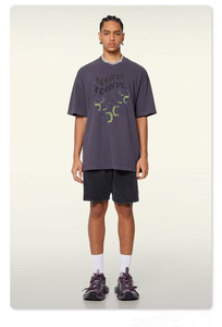 Camiseta Hip Hop Extra Grande con Estampado de Serpiente FEARFUL, Manga Corta, Estilo Vintage Desgastado, Informal, Urbana, Color Blanco Gris Oscuro, para Uso Diario - Product Image 2