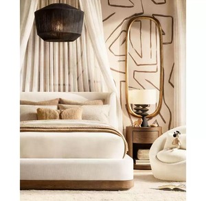 Solid <b>Oak</b> Curved Enclosed Storage Platform Bed French Wabi Sabi Rounded Edge Tall Curved Headboard Bedroom Wooden Bed <b>Frame</b> - Product Image 4