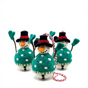 Best Himalaya Handmade Traditional Certified Wool Snowman Christmas Holiday Ornament Green Sweater Ribbon Eco-Friendly Indoor - Product Image 1