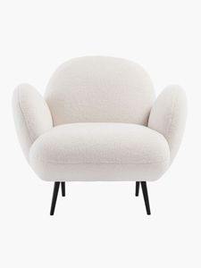 <span class=keywords><strong>Fauteuil</strong></span> d'appoint <span class=keywords><strong>rond</strong></span> en polaire Teddy Off-White, pieds en métal <span class=keywords><strong>noir</strong></span> fin pour chambre d'hôtel boutique, salon d'hébergement familial, coin club - Product Image 2