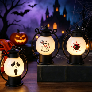 Halloween <b>Pumpkin</b> Lantern Portable Kids Desktop Ornament Spooky Ambient Night Light Candle for Party Gift Scene Decoration - Product Image 1