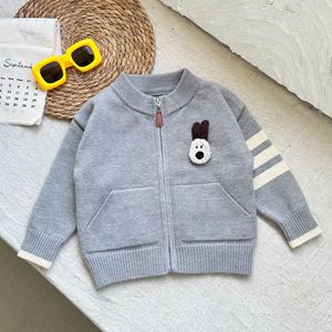 Pull <span class=keywords><strong>cardigan</strong></span> à fermeture éclair pour garçons, nouveau modèle coréen 2025, veste en tricot décontractée, haut d'automne - Product Image 5