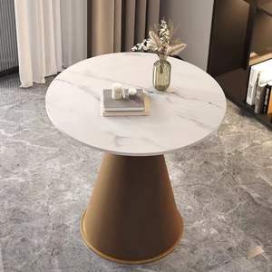 Mesa de centro redonda de mármol, mesa moderna para sala de estar, mesa para balcón, estilo nórdico minimalista - Product Image 1
