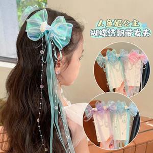 Vente chaude pince à cheveux pour enfants fille sirène couleur queue de poisson noeud papillon Long ruban Super fé<span class=keywords><strong>e</strong></span> princesse pince à cheveux - Product Image 2