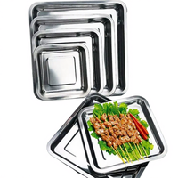 Plateaux commerciaux en acier inoxydable, carrés et rectangulaires, pour barbecue, repas, cuisson à la vapeur, riz, couleur unie, électro-plaqués, de qualité alimentaire