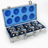 Ensemble de 8 boules de pétanque en acier inoxydable de 73 mm avec boîte en aluminium et mesureur en plastique avec cordon