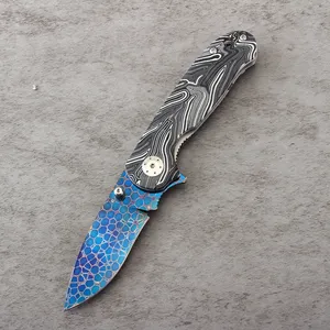 Cuchillo de bolsillo exclusivo exótico de dragón, hoja de Damasco Coral G10, mango EDC
