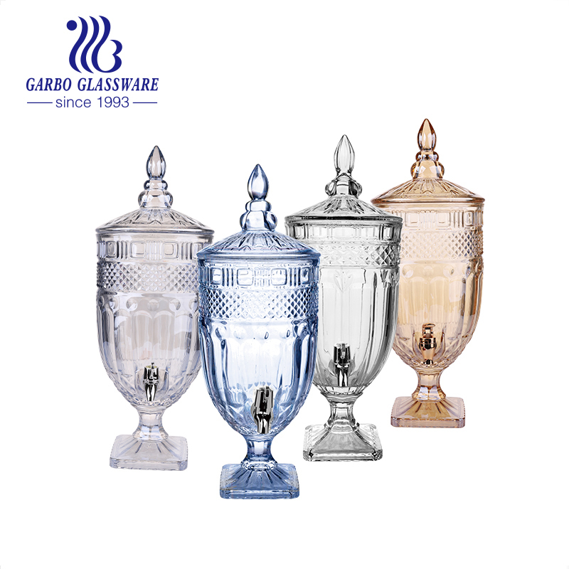 Verre Gravé Distributeur de Jus de Fruit de Grande Capacité 45L Conteneur de Jus de Vin En Verre Avec Robinet Et Couvercle