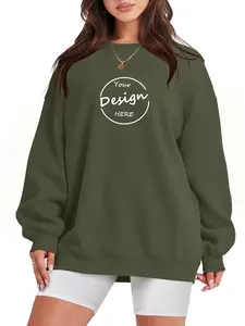 Custom DTG Print Fleece Jumper Hoodies Baggy Ladies Wholesale Embroidery Oversized Plain 300GSM Sweatshirt Crew Neck For Women